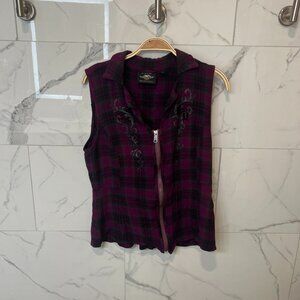 Harley-Davidson, Zippered Tank Top, Purple Black Plaid, Tank Top, Size L